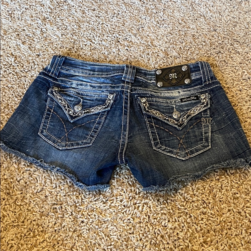Miss Me Dark Blue Embroidered Denim Cutoff Shorts - Picture 3 of 5